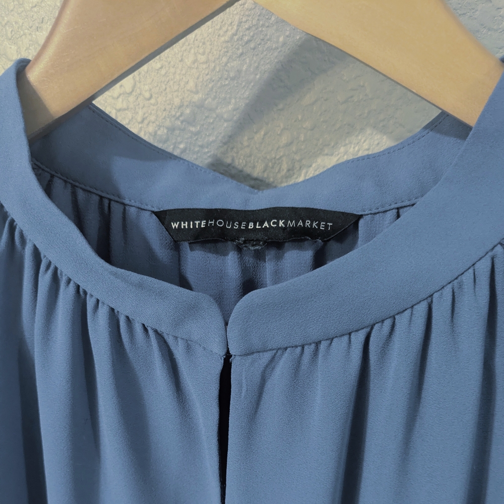White House Black Market Slate Blue Flutter V-Neck Blouse - Picture 2 of 5